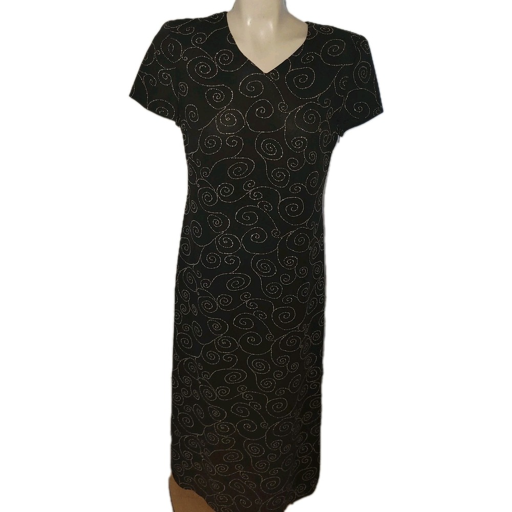 EVAN PICONE Black Maxi Dress Swirl Print Short‎ Sleeve Casual Elegant cocktail 4